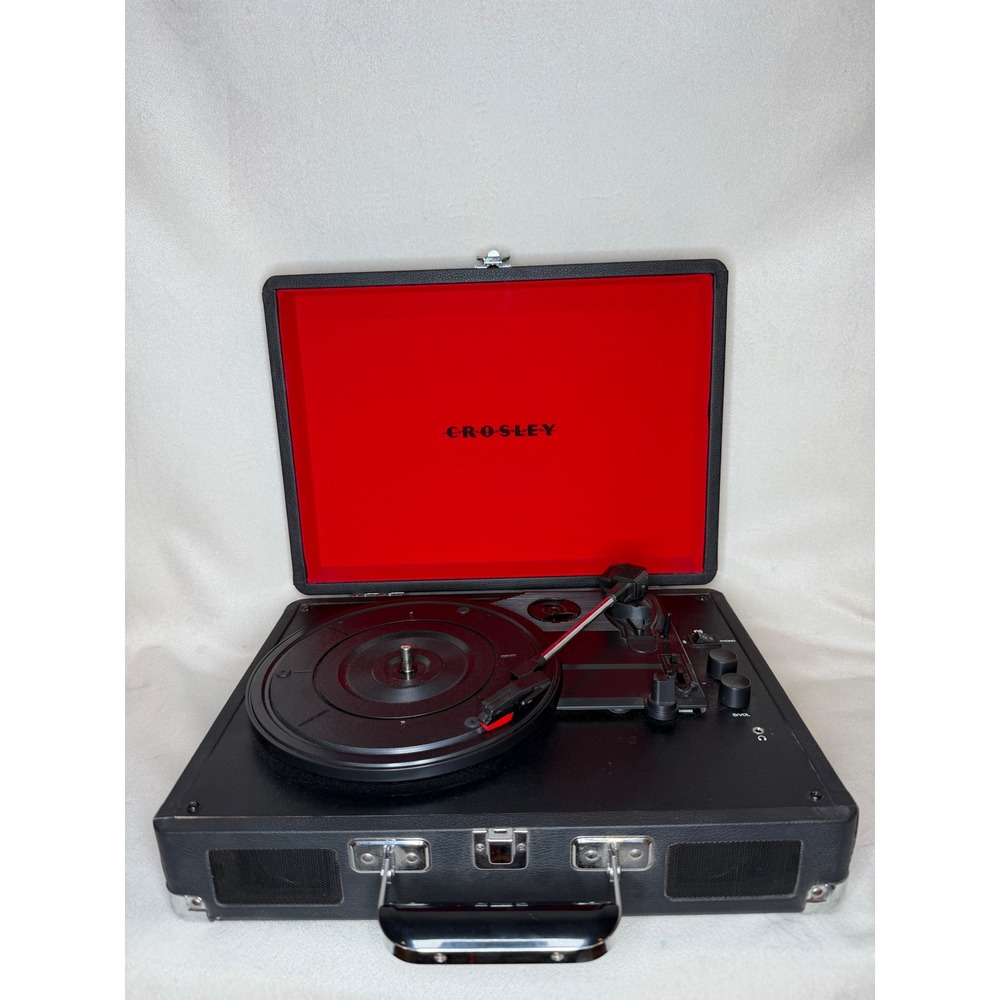 Crosley Portable Suitcase Record Player Turntable Bluetooth Black Red Interior